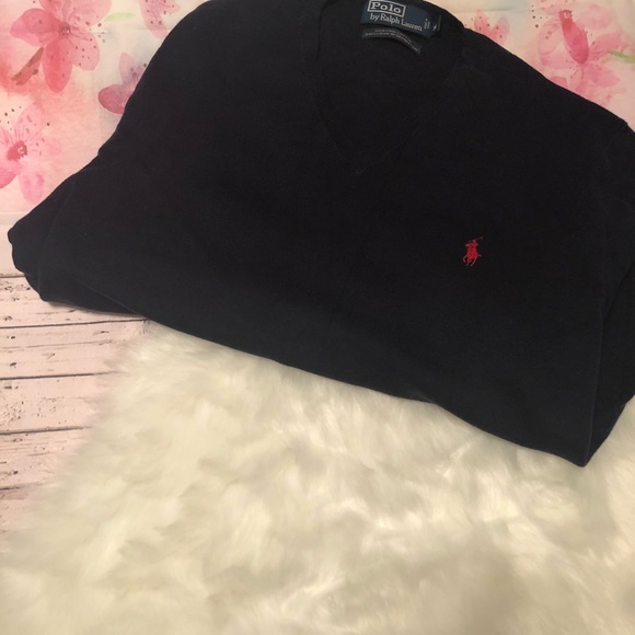 Dark Navy Raulph Lauren V Neck Sweater - Picture 2 of 3